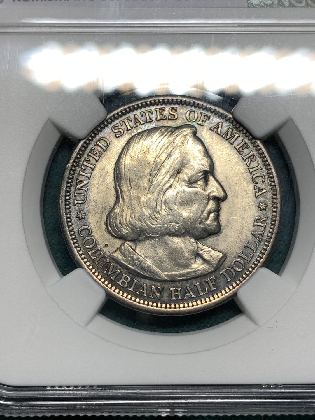 《竞宝斋》第167场-周日，周一，周四 3场 (全场包邮) NGC-AU58 美国 1893年 哥伦布 50美分 半美元 航海纪念 银币 黑色环彩