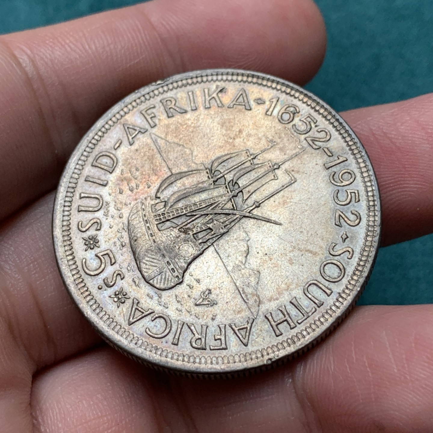 《竞宝斋》第167场-周日，周一，周四 3场 (全场包邮) 南非 1952年 发现开普敦 300周年5先令大银币