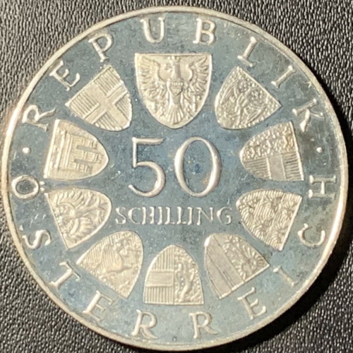 紫瑗钱币——第294期拍卖 奥地利 1971年 尤里乌斯·拉贝 诞辰80周年 50先令 20克 0.9银 精制