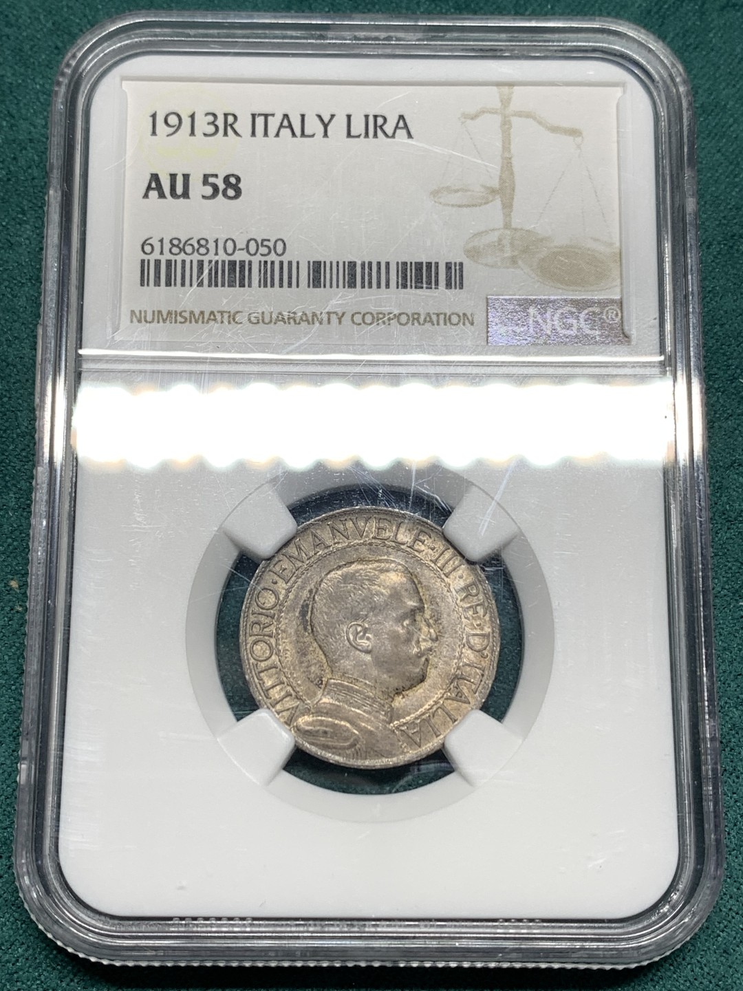 《竞宝斋》第167场-周日，周一，周四 3场 (全场包邮) NGC-AU58 意大利 1913R 1里拉马车 双面紫色老包浆 圈版少见