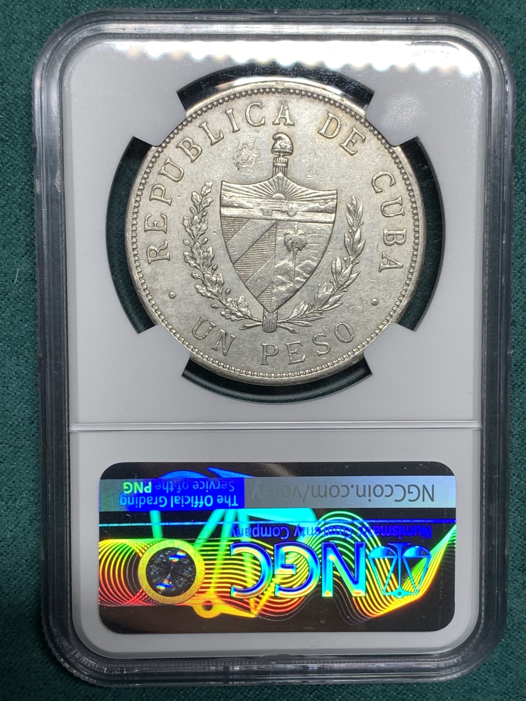 《竞宝斋》第167场-周日，周一，周四 3场 (全场包邮) NGC-AU 古巴1934年大五星一比索银币 细节清晰 热门品种