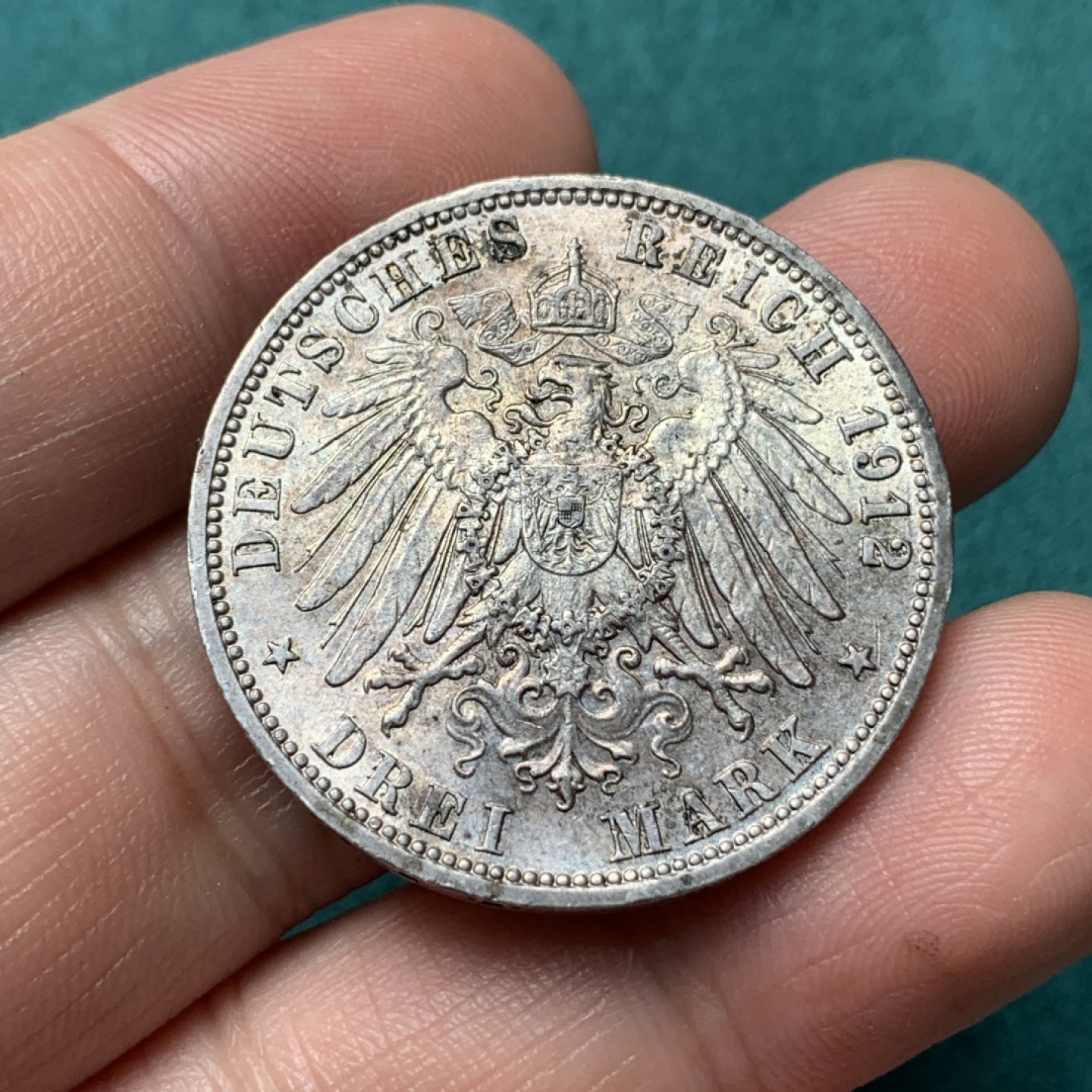 《竞宝斋》第167场-周日，周一，周四 3场 (全场包邮) 1912年 德国 德意志帝国威廉二世三马克银币 转光好品