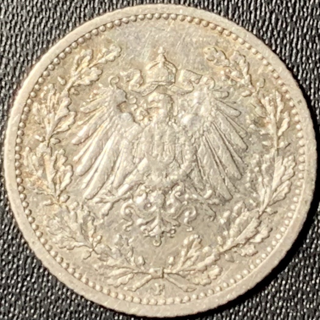 紫瑗钱币——第315期拍卖 德国 1912年 F版 第二帝国 1/2马克 2.77克 0.9银