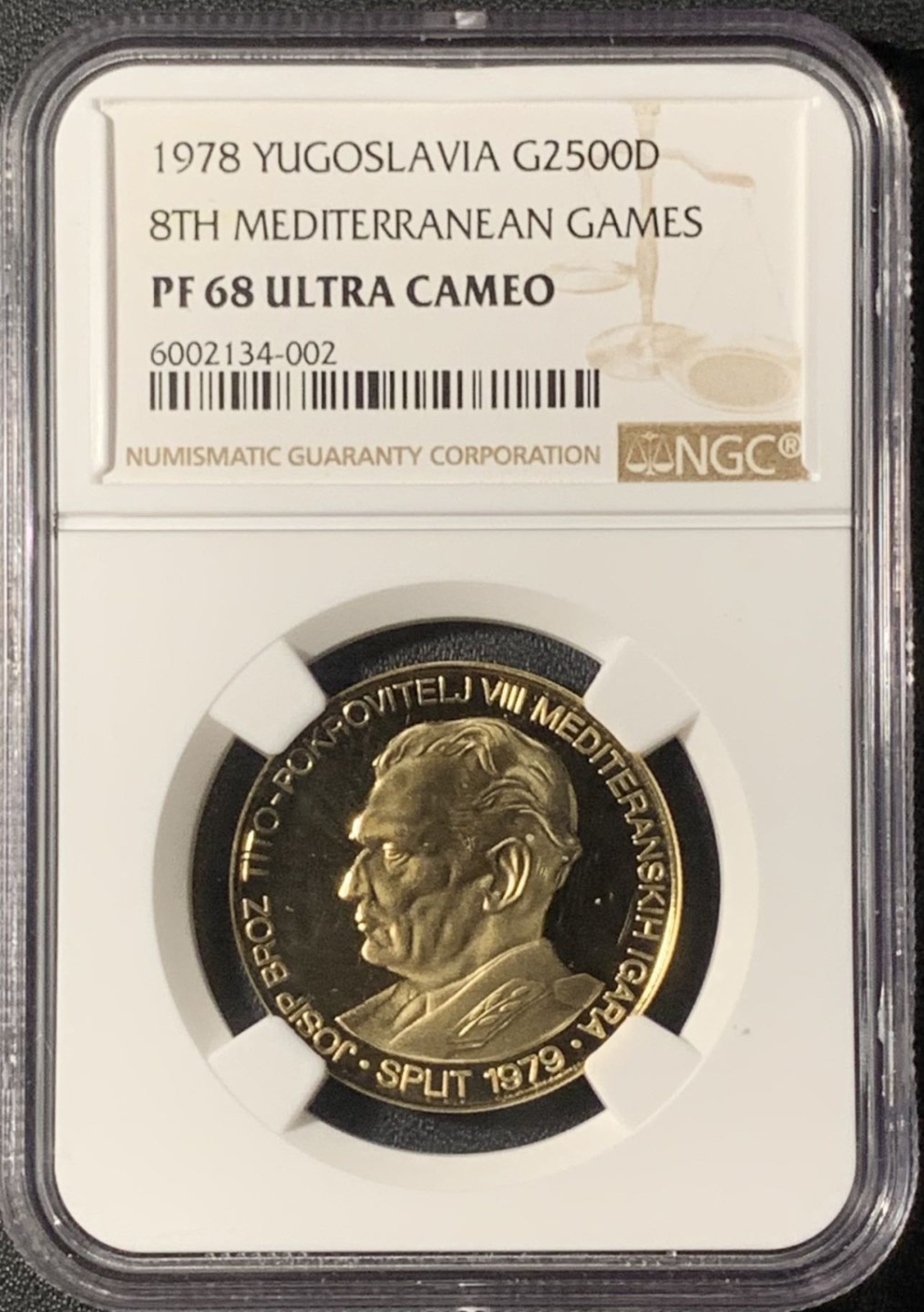 紫瑗钱币——第300期拍卖 南斯拉夫 1978年 第八届地中海运动会 2500第纳尔 14.7克 0.9金 NGC PR68 UC