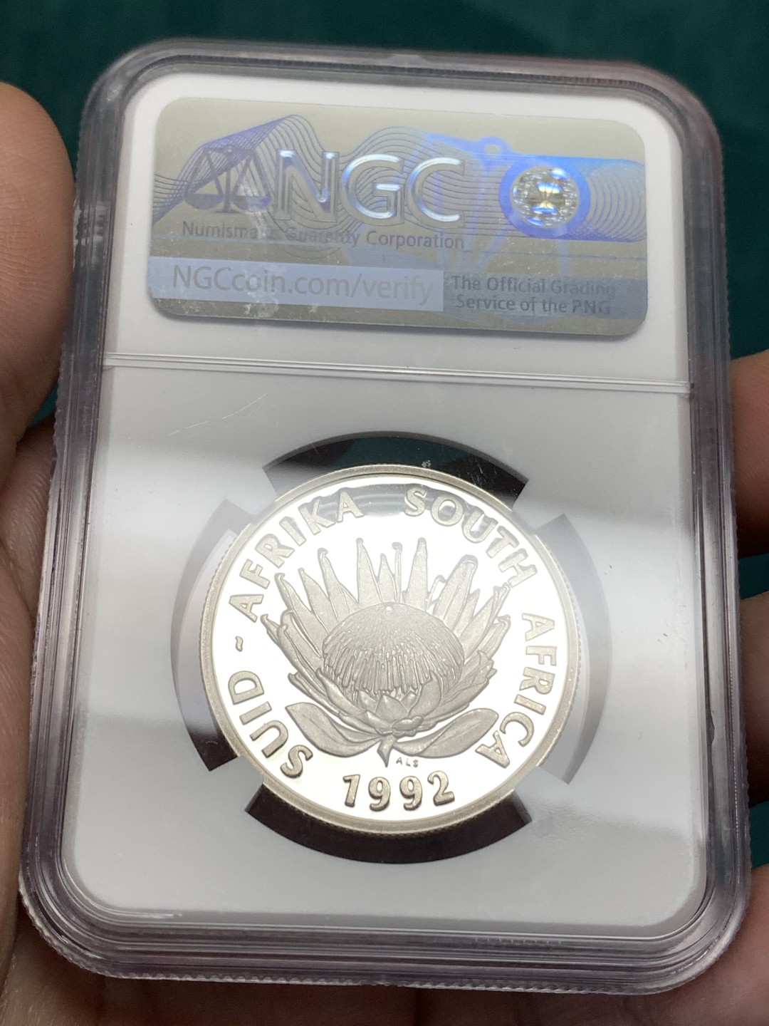 《竞宝斋》第167场-周日，周一，周四 3场 (全场包邮) NGC-PF69UC 南非 1992年铸币百年纪念精制银币（币中币，亚军分 ）