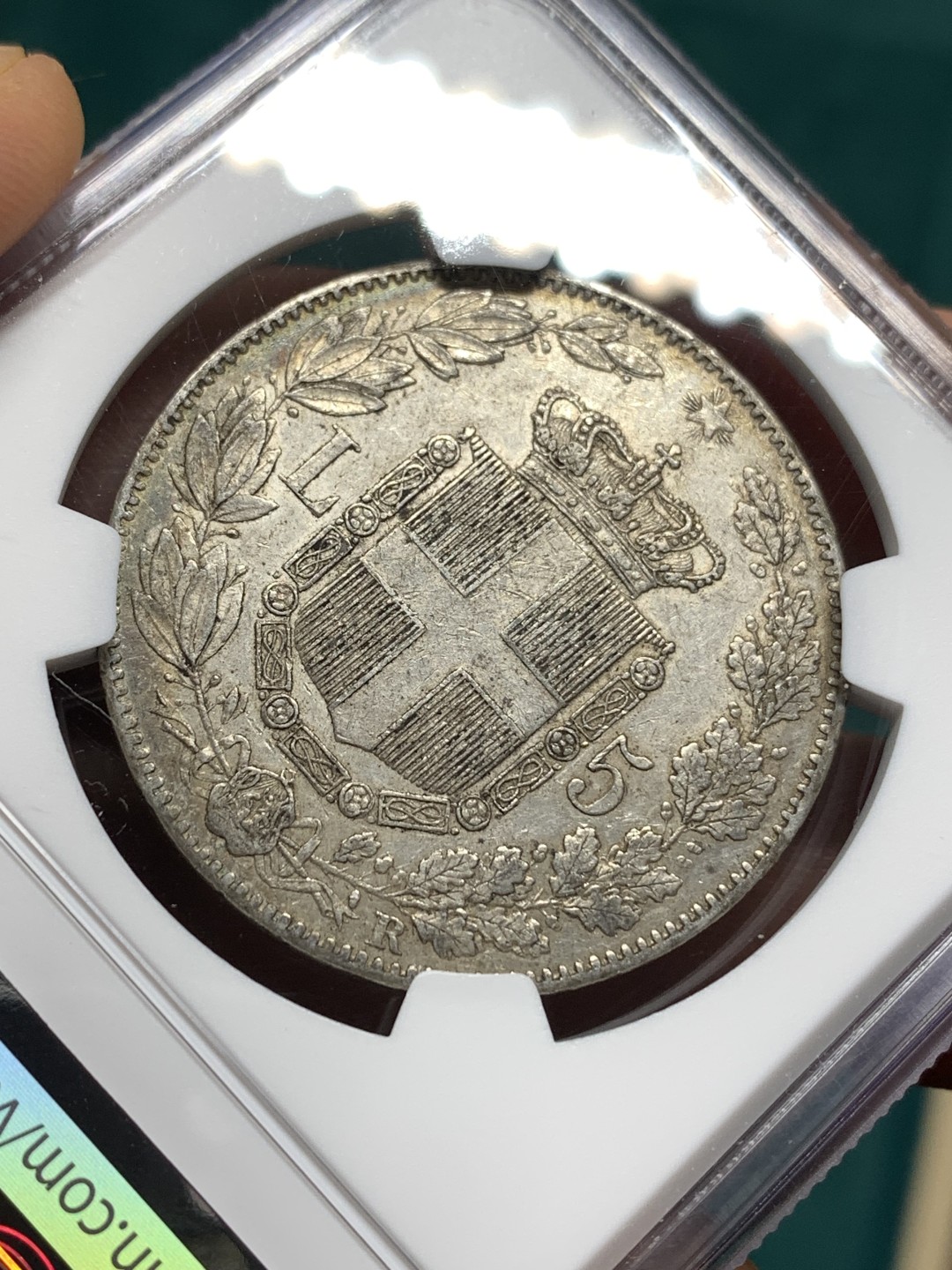 《竞宝斋》第167场-周日，周一，周四 3场 (全场包邮) NGC-AU50 意大利1879年 翁贝托5里拉大银币 老包浆 难得50分