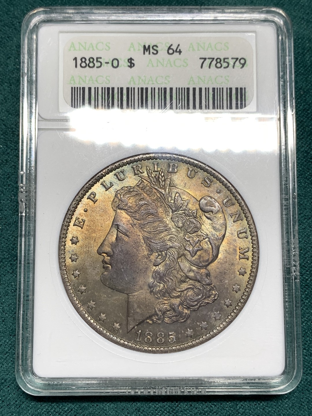 《竞宝斋》第167场-周日，周一，周四 3场 (全场包邮) ANACS-MS64 1885年 美国 摩根币 一美元 绝版小白盒 感觉换盒能加分的状态 绝美包浆