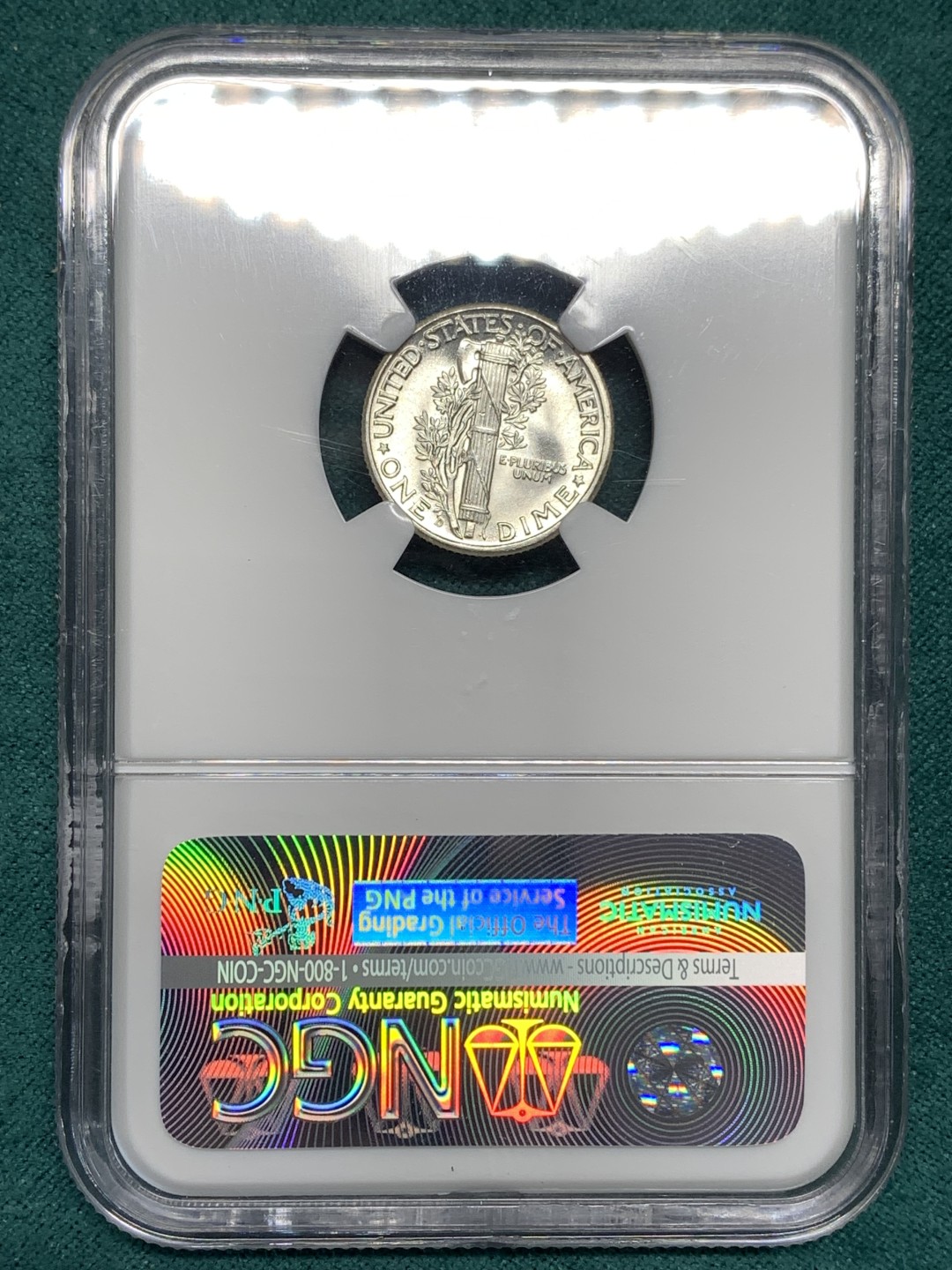 《竞宝斋》第167场-周日，周一，周四 3场 (全场包邮) NGC-MS66FB 1939年 美国 小飞侠 10美分 经典设计 高分 带FB尾缀少见