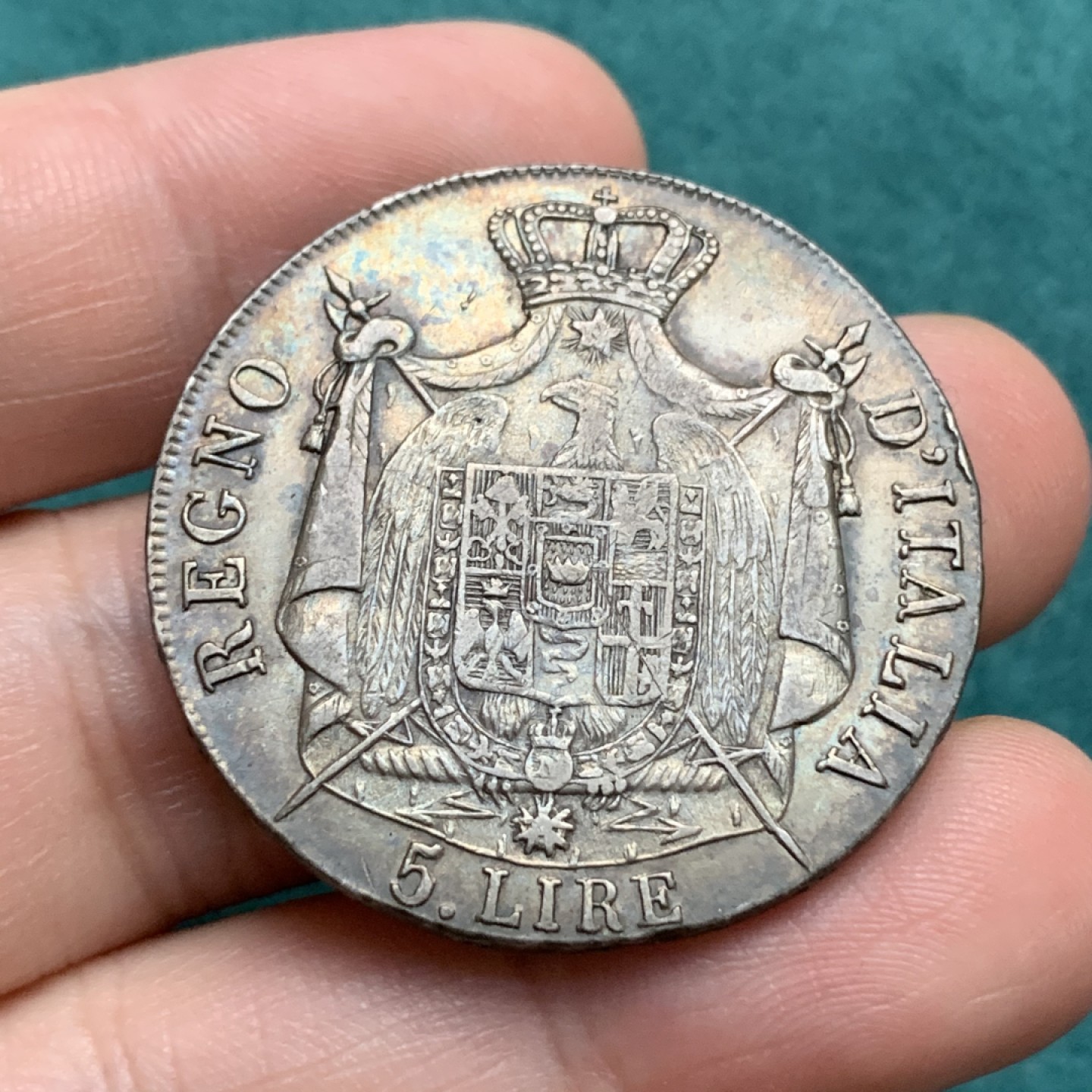 《竞宝斋》第167场-周日，周一，周四 3场 (全场包邮) 法占意大利 1810年 拿破仑5里拉 大银币 少见品种 原味包浆 底板好