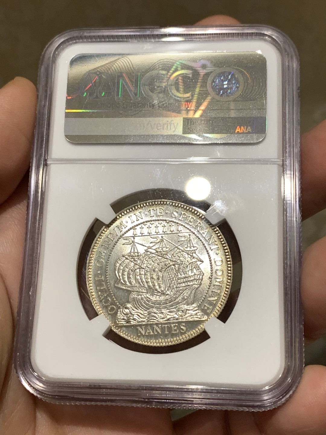 《竞宝斋》第167场-周日，周一，周四 3场 (全场包邮) NGC MS65 19世纪法国南特商会女神银章代用币 顶级品相状态
