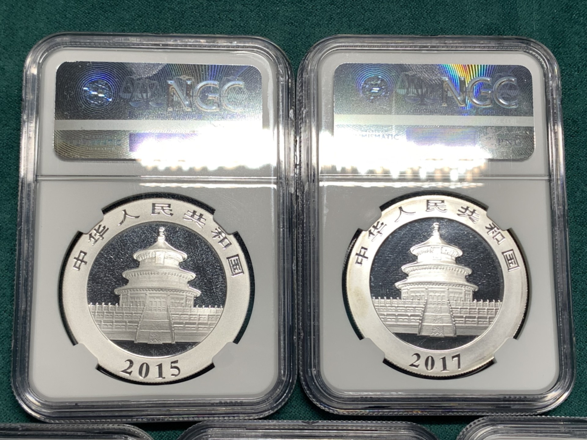 《竞宝斋》第167场-周日，周一，周四 3场 (全场包邮) NGC MS69  2015/2016/2017/2018/2019年熊猫银币 5枚一组