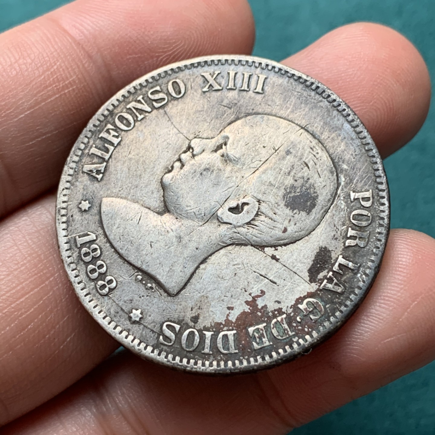 《竞宝斋》第167场-周日，周一，周四 3场 (全场包邮) 1888年阿方索十三世婴儿头5比塞塔银币