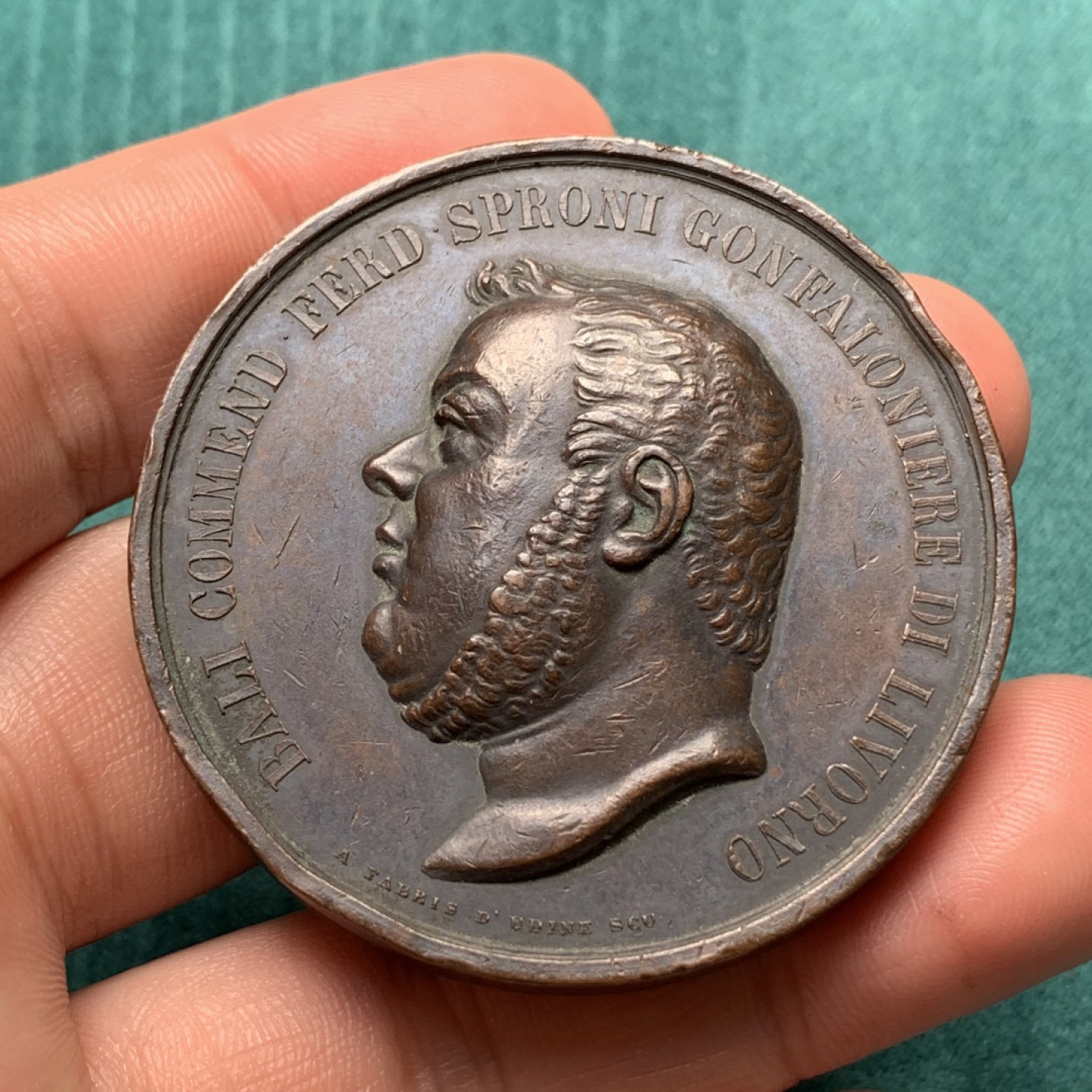 《竞宝斋》第167场-周日，周一，周四 3场 (全场包邮) 1844年 意大利 里窝那 公民纪念铜章 77.1克 49.3mm