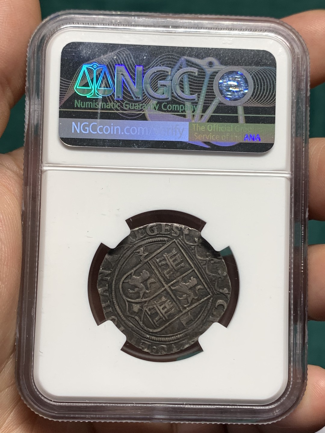 《竞宝斋》第167场-周日，周一，周四 3场 (全场包邮) NGC-XF40 西属墨西哥双柱1548-1556年2里亚尔银币 西属殖民地最早的双柱之一 卡洛斯一世和胡安娜女王 打制居中图案清晰铭文完整包浆深沉出分不易