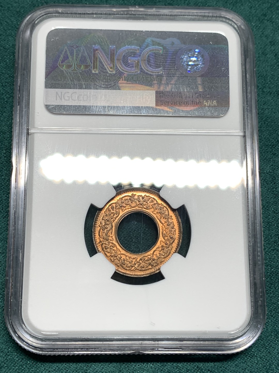 《竞宝斋》第167场-周日，周一，周四 3场 (全场包邮) NGC MS64RB 英属印度 1943年B版 乔治六世 1派沙大孔铜币 高冠版 少见年份