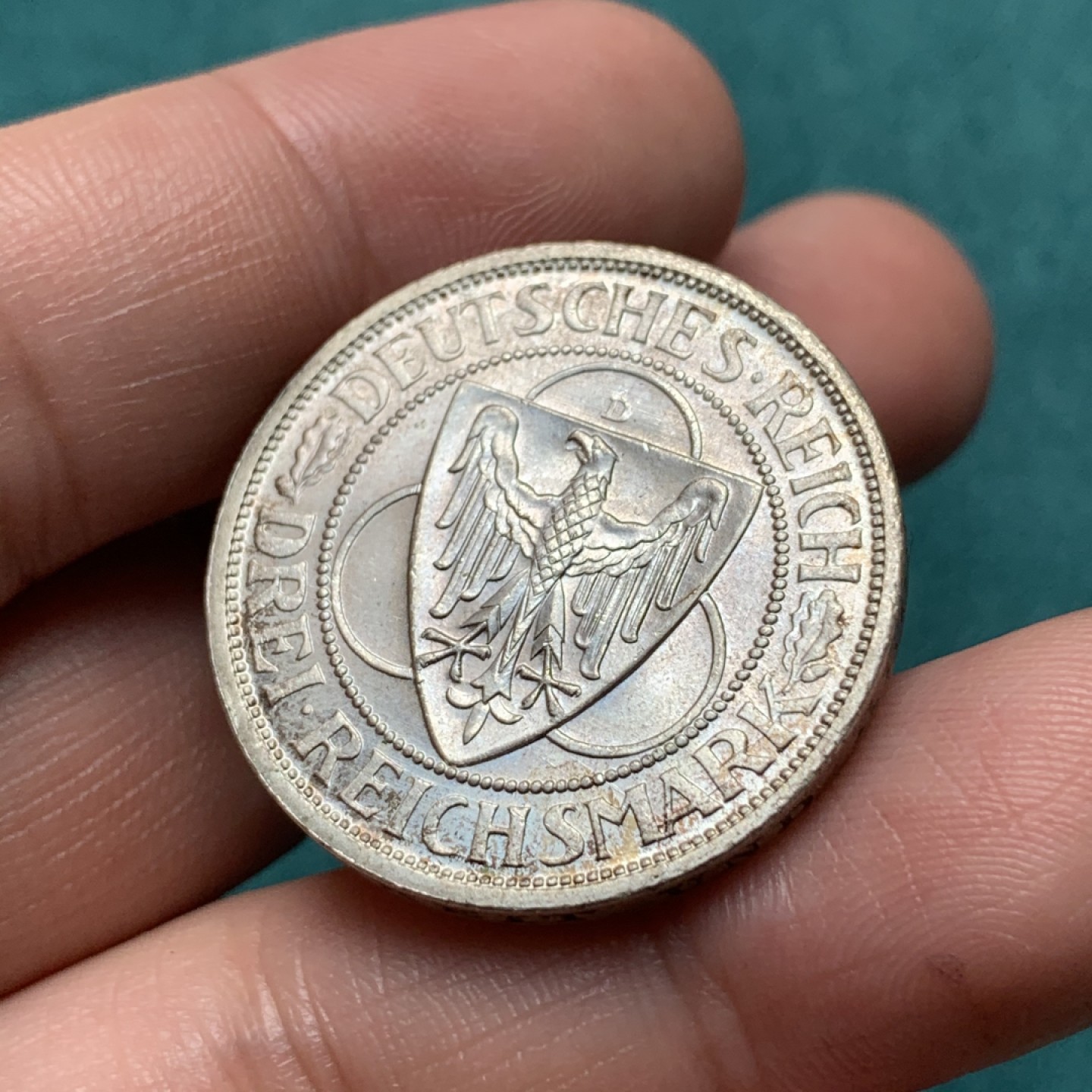 《竞宝斋》第167场-周日，周一，周四 3场 (全场包邮) 1930年 魏玛德国 鹰桥3马克 银币 顶级品相