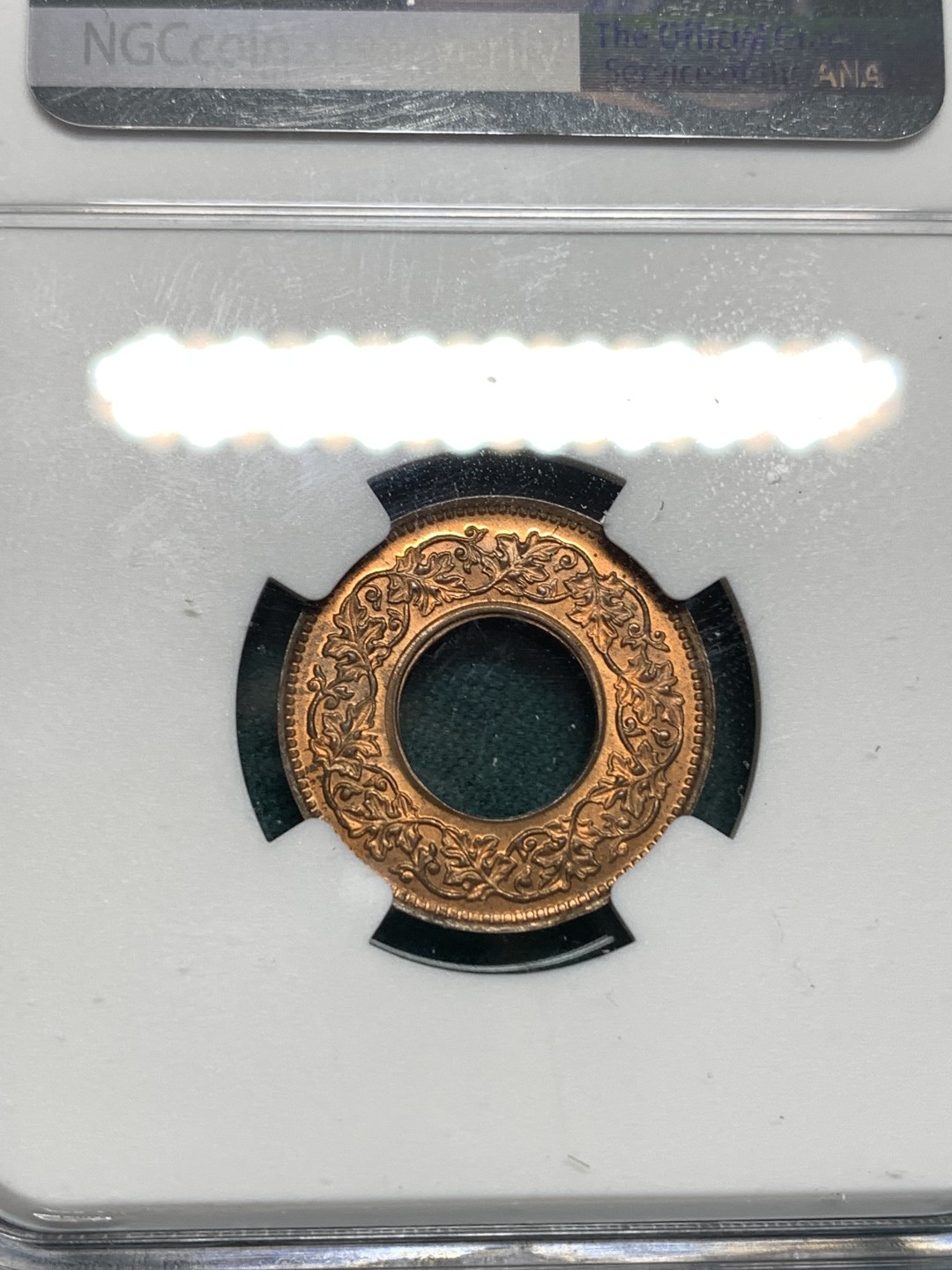 《竞宝斋》第167场-周日，周一，周四 3场 (全场包邮) NGC MS64RB 英属印度 1943年B版 乔治六世 1派沙大孔铜币 高冠版 少见年份