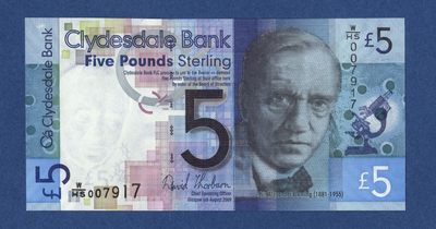 新世界拍卖第02期 - 首发WHS冠 千位号7917 苏格兰 克莱斯戴尔银行 2009年 5镑  青霉素 弗莱明 全新UNC 正面左上角有漏墨 属印刷中的正常现象 介意者请慎拍