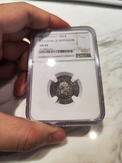 【希罗维】第3场：丝路钱币和工业革命时期金银币的碰撞 - NGC-MS62 意大利1812年 拿破仑一世 10S 银币 拿一辅币有这样的品相已经是顶级了 1812年拿破仑一世银币10索尔迪，拿破仑王国（法占意大利）