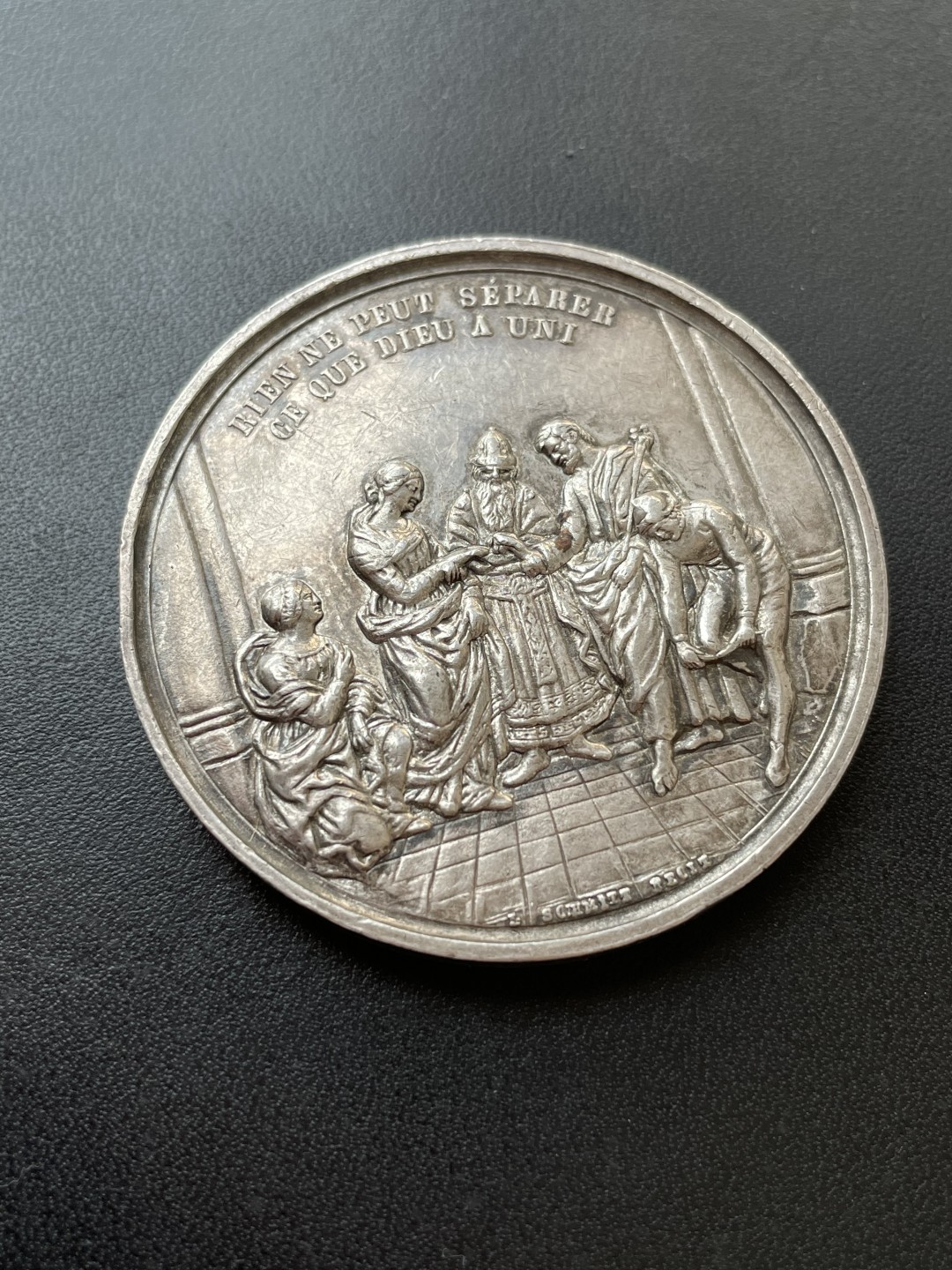 欧洲章牌-拍卖第23场 法国婚礼银章大版（背面有磨平刻字痕迹）