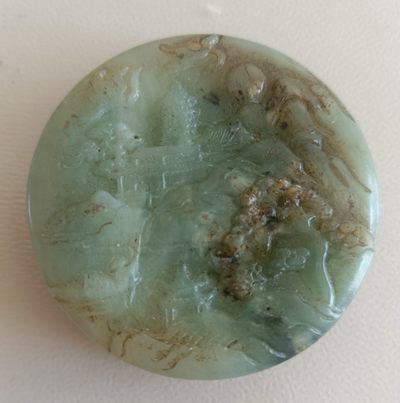 玉摆件 - 岫玉雕刻山水玉佩挂件双面工吊坠