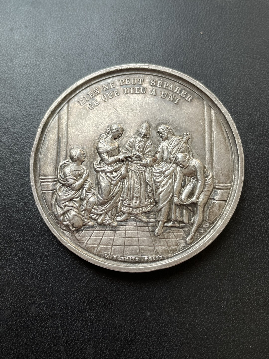 欧洲章牌-拍卖第23场 法国婚礼银章大版（背面有磨平刻字痕迹）