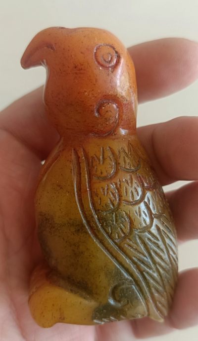 玉摆件 - 岫玉鹦鹉手把件摆件