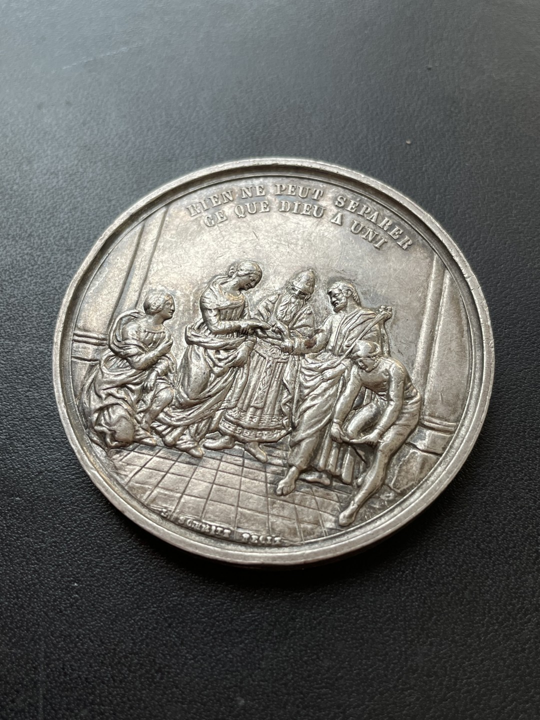 欧洲章牌-拍卖第23场 法国婚礼银章大版（背面有磨平刻字痕迹）