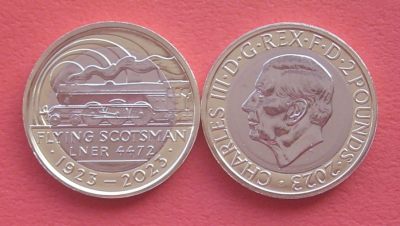 英国2023年 蒸汽火车-飞翔的苏格兰人号 2英镑双色纪念币 BU级 - 英国2023年 蒸汽火车-飞翔的苏格兰人号 2英镑双色纪念币 BU级