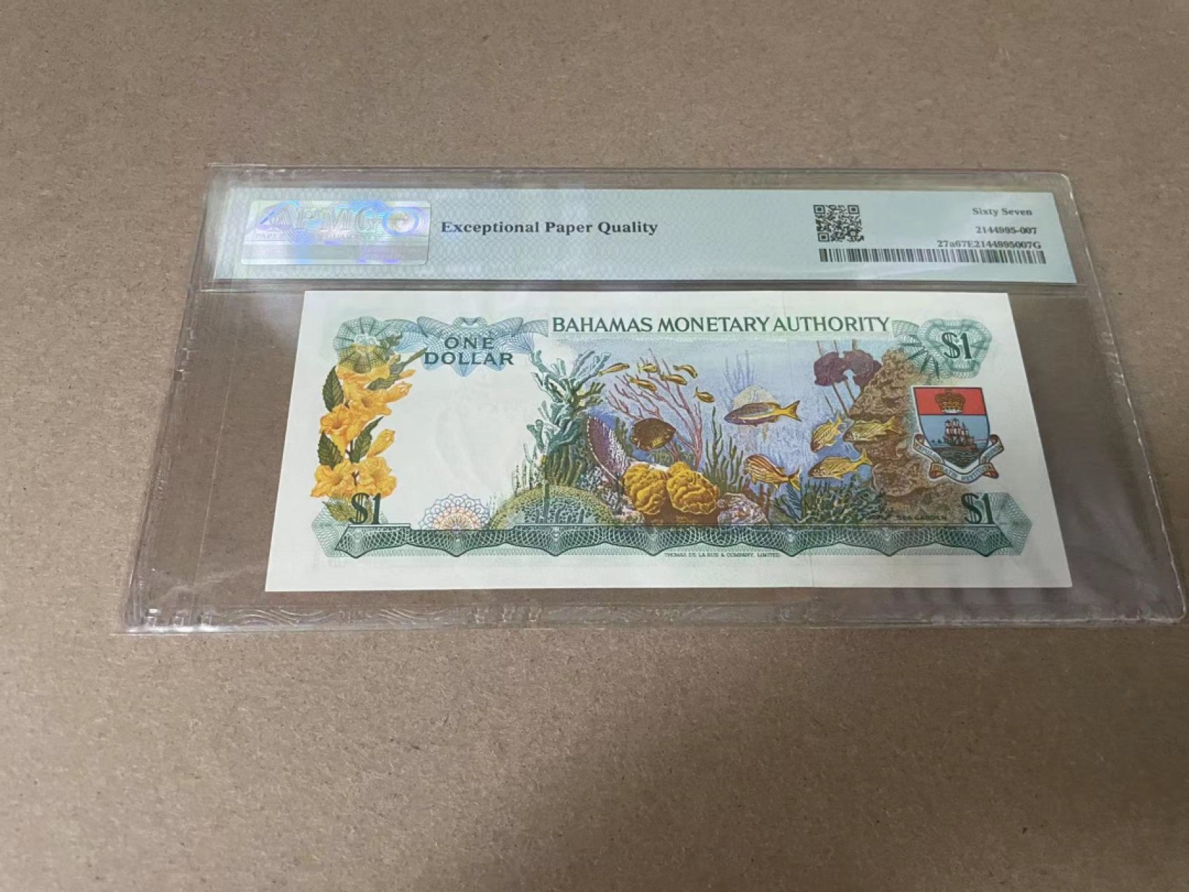 【Blue Auction】✨世界纸币精拍第327期——莫总专场XXI 【生日号】巴哈马 1968年1元 PMG67EPQ  彩背 女王