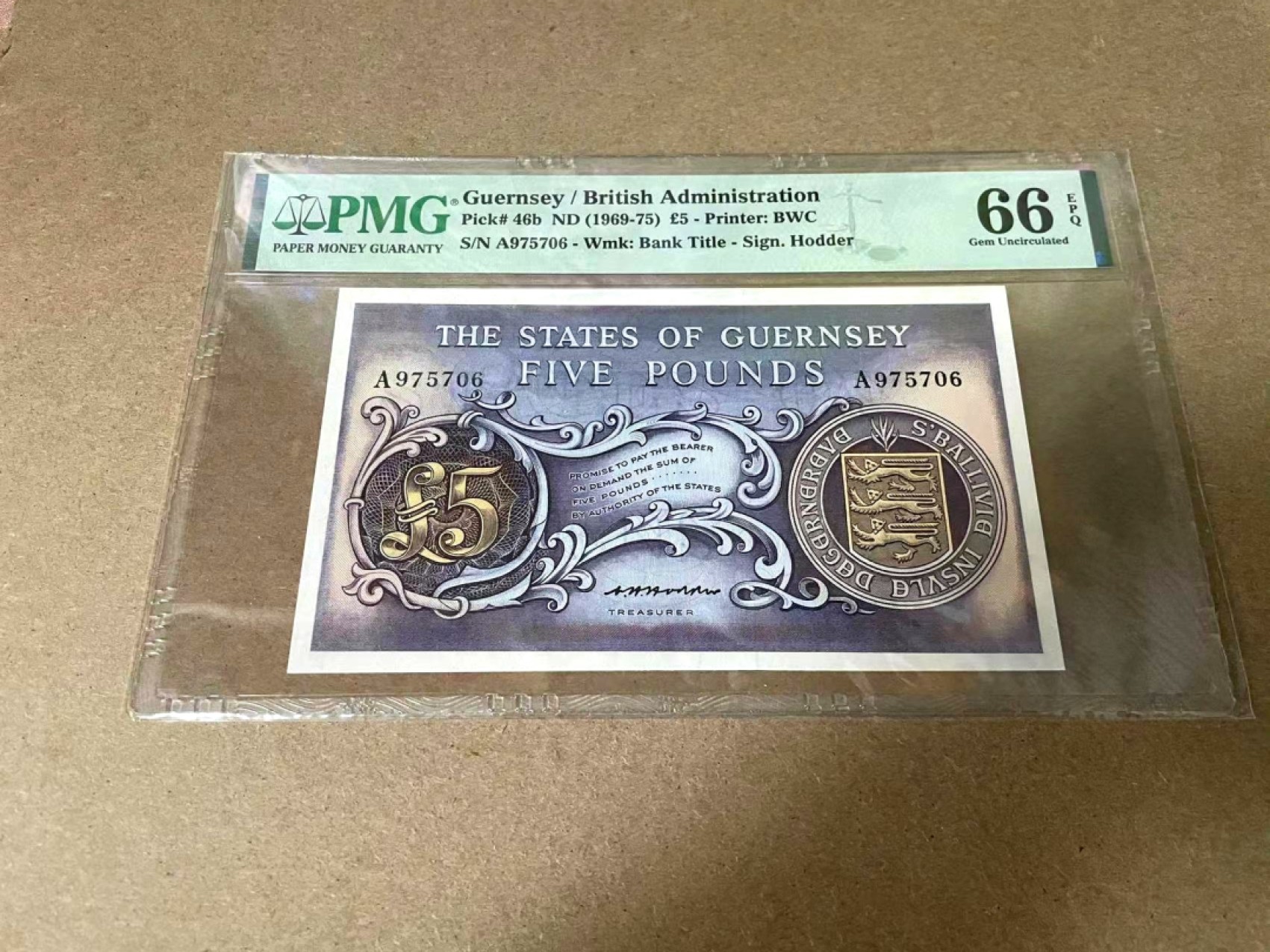 【Blue Auction】✨世界纸币精拍第327期——莫总专场XXI 根西 1969-75年5镑 PMG66EPQ 背面 精美 A冠