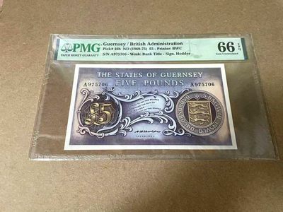 【Blue Auction】✨世界纸币精拍第327期——莫总专场XXI - 根西 1969-75年5镑 PMG66EPQ 背面 精美 A冠