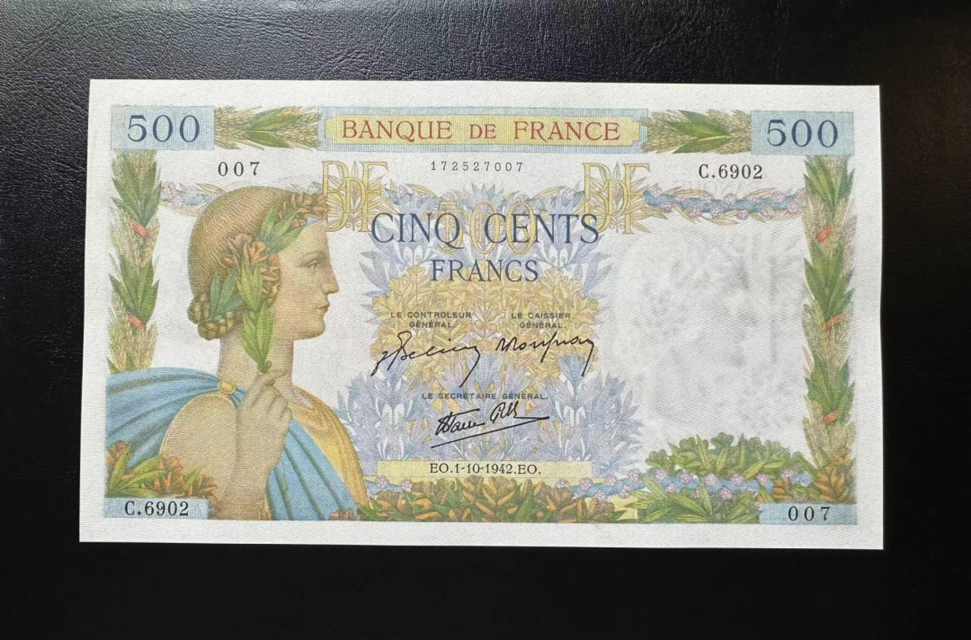 【Blue Auction】✨世界纸币精拍第327期——莫总专场XXI 法国 1942年500法郎 AU+