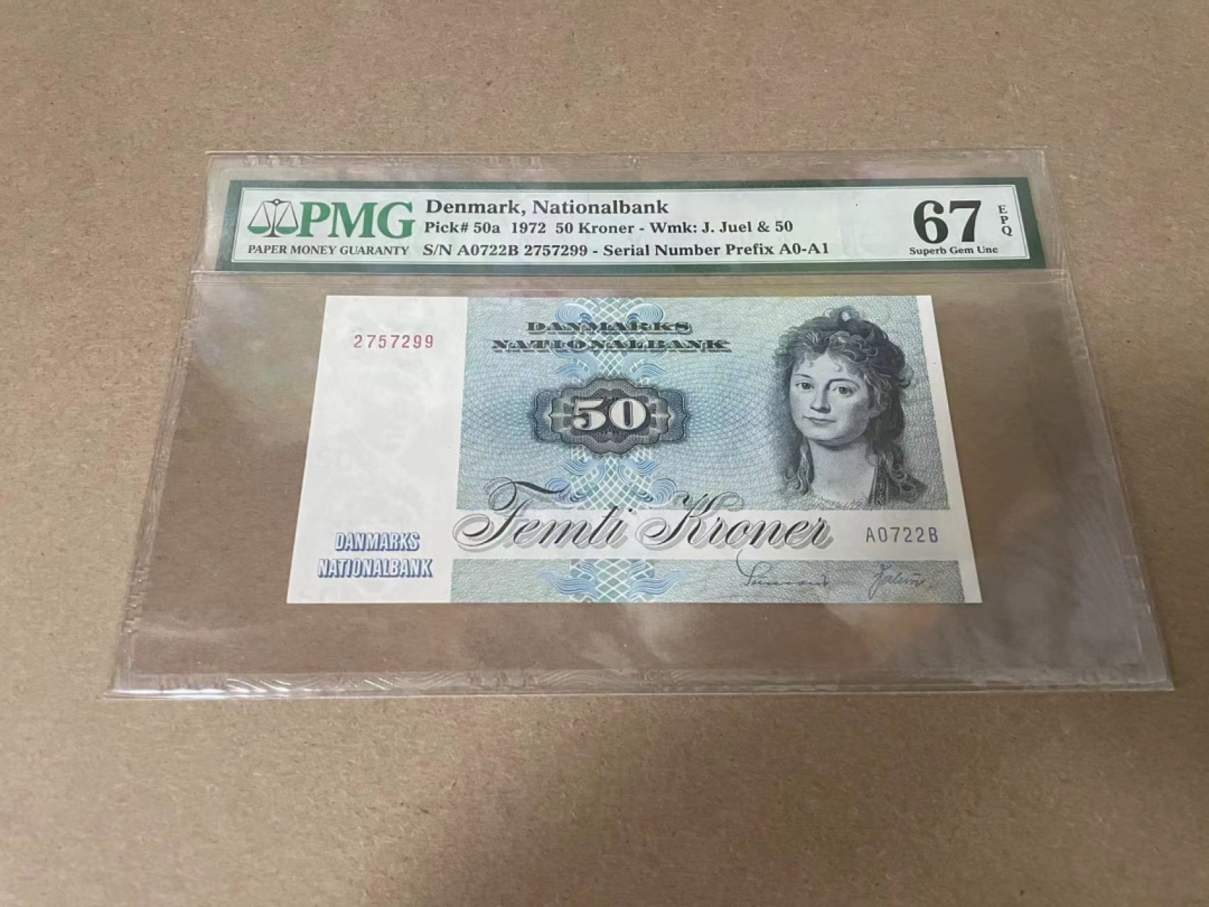 【Blue Auction】✨世界纸币精拍第327期——莫总专场XXI 【A0 初版】丹麦 1972年50克朗 PMG67EPQ 