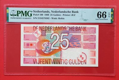 PMG66分荷兰1989年25盾几何图案纸币 - PMG66分荷兰1989年25盾几何图案纸币
