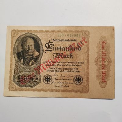 王之爱好～外国纸币 - 1922年，1000马克加盖一千万马克，德国纸币