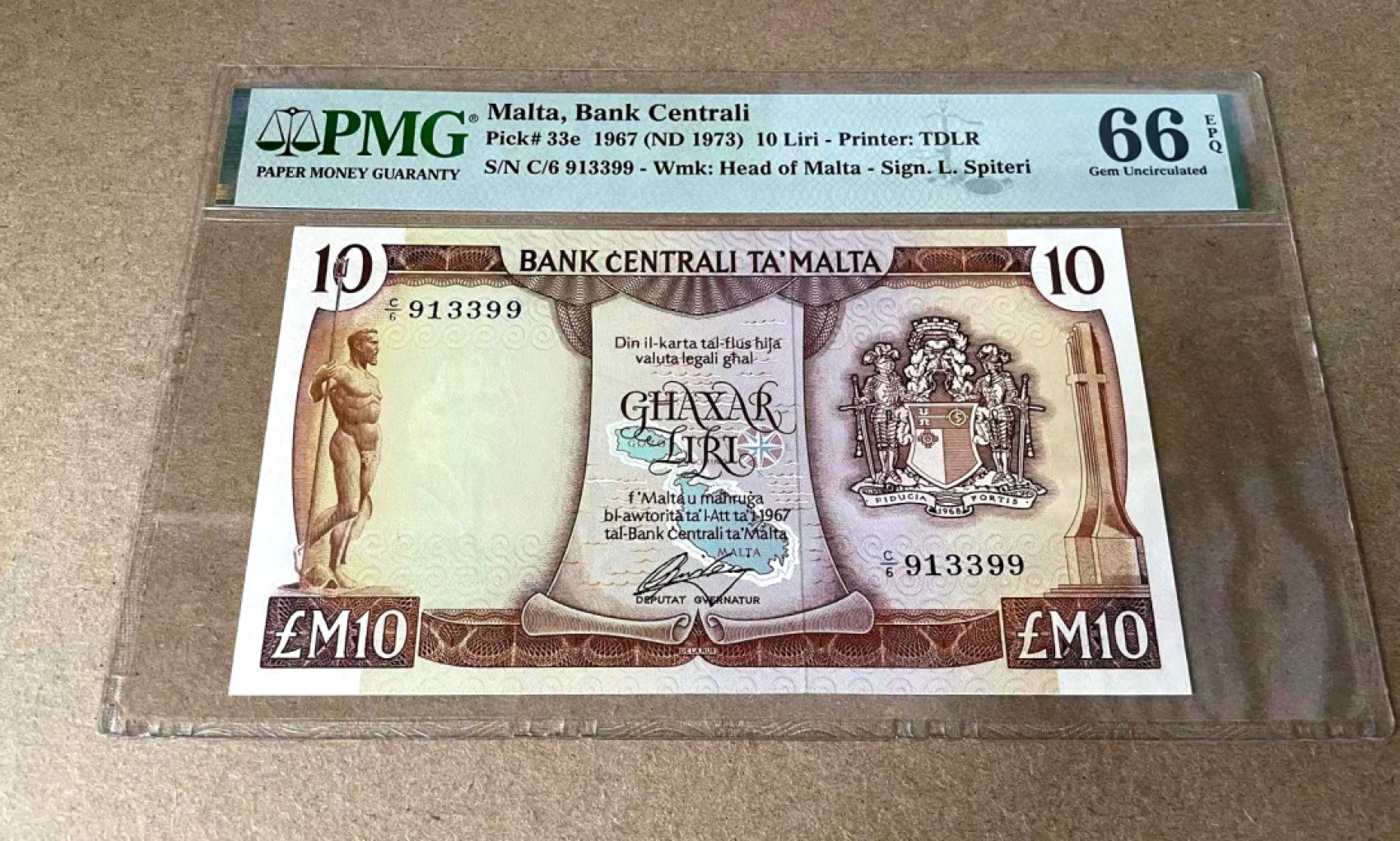 【Blue Auction】✨世界纸币精拍第327期——莫总专场XXI 【亚军分 无47】马耳他 1967年10里拉 PMG66EPQ 经典彩背