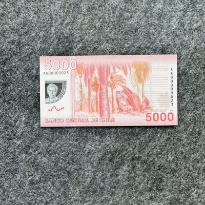 85th ￥￥美洲钞3（巴西，智利，危地马拉，尼加拉瓜，哥斯达黎加，特多，巴哈马） - 智利2012年5000比索，AA首发冠+两位号23号，(AA00000023)，市场价2000+