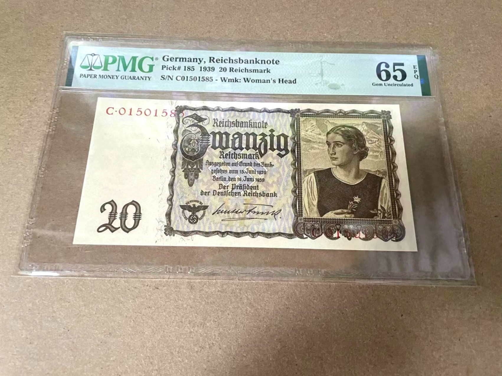 【Blue Auction】✨世界纸币精拍第327期——莫总专场XXI 【无47】德国 1939年20马克 PMG65EPQ 绝品