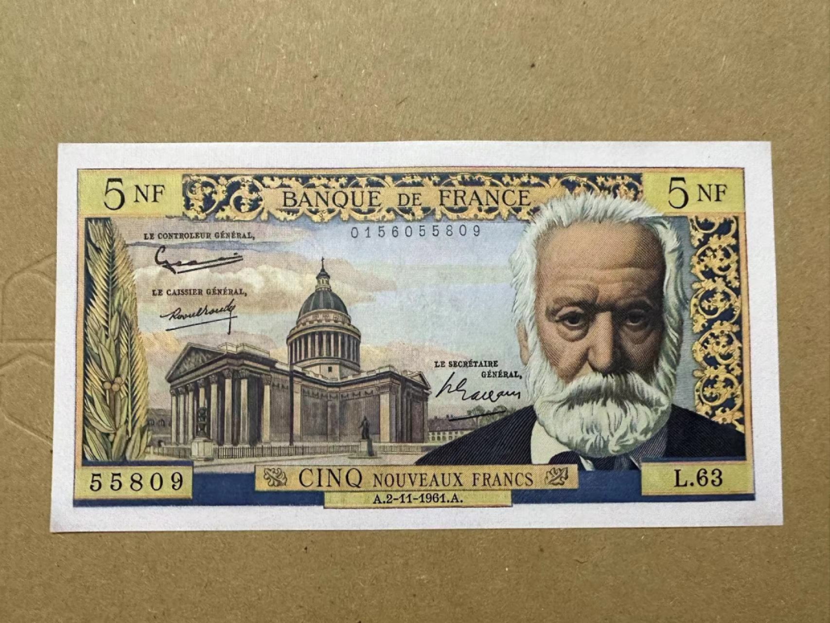 【Blue Auction】✨世界纸币精拍第327期——莫总专场XXI 法国 1961年5新法郎 雨果 AU+无针孔