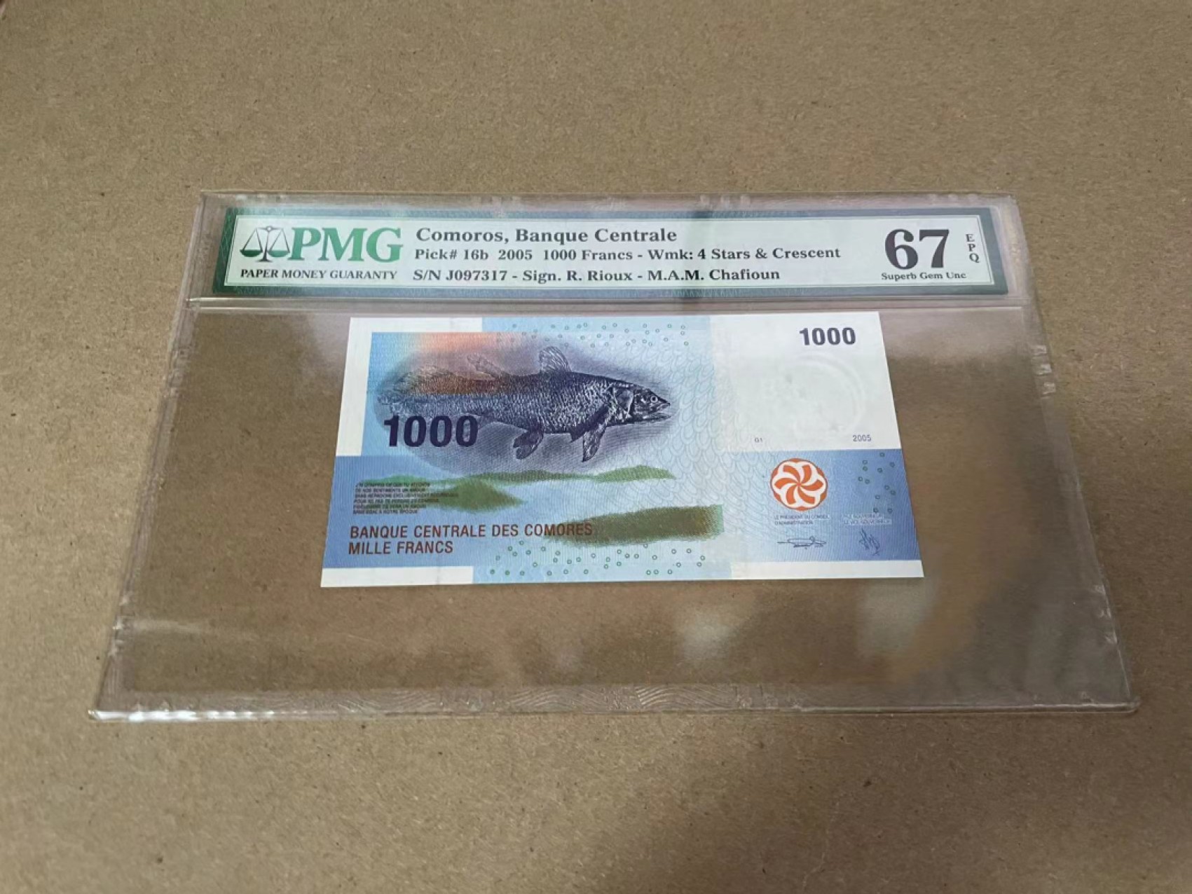 【Blue Auction】✨世界纸币精拍第327期——莫总专场XXI 【获奖钞】科摩罗 2005年1000法郎 PMG67EPQ 