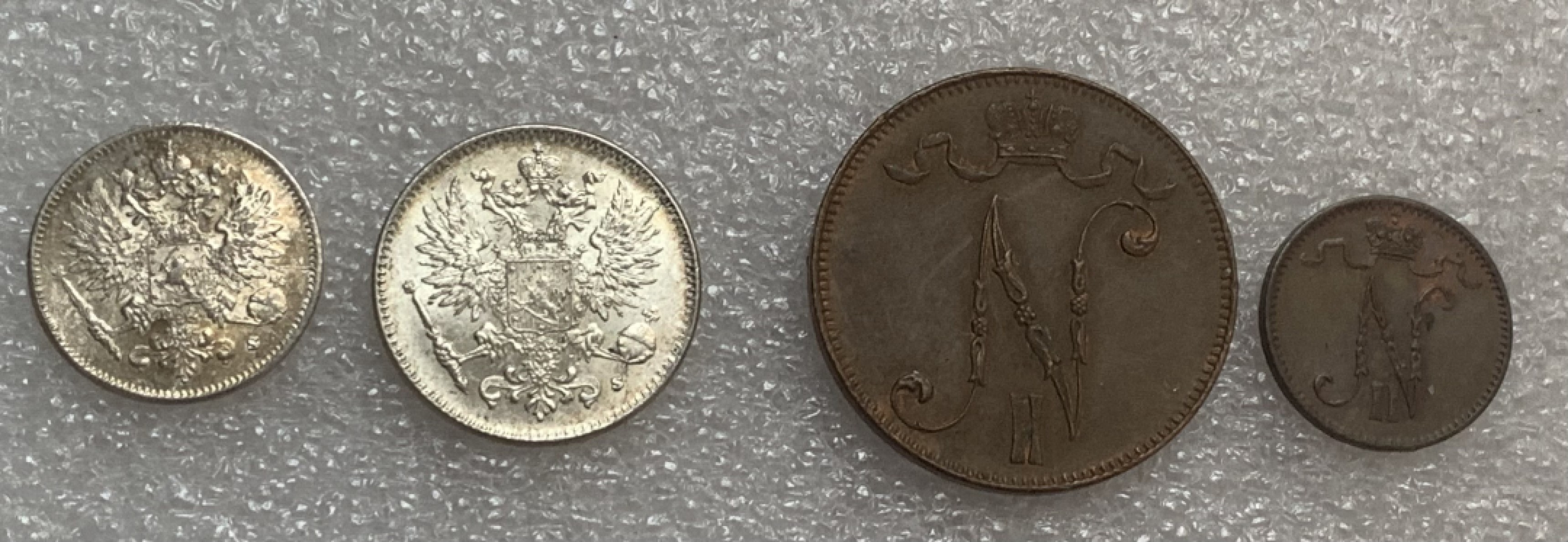 瓶子🏺第93期拍卖会  1899-1916年沙皇俄国芬兰2枚银币2枚铜币  拜占庭双头鹰