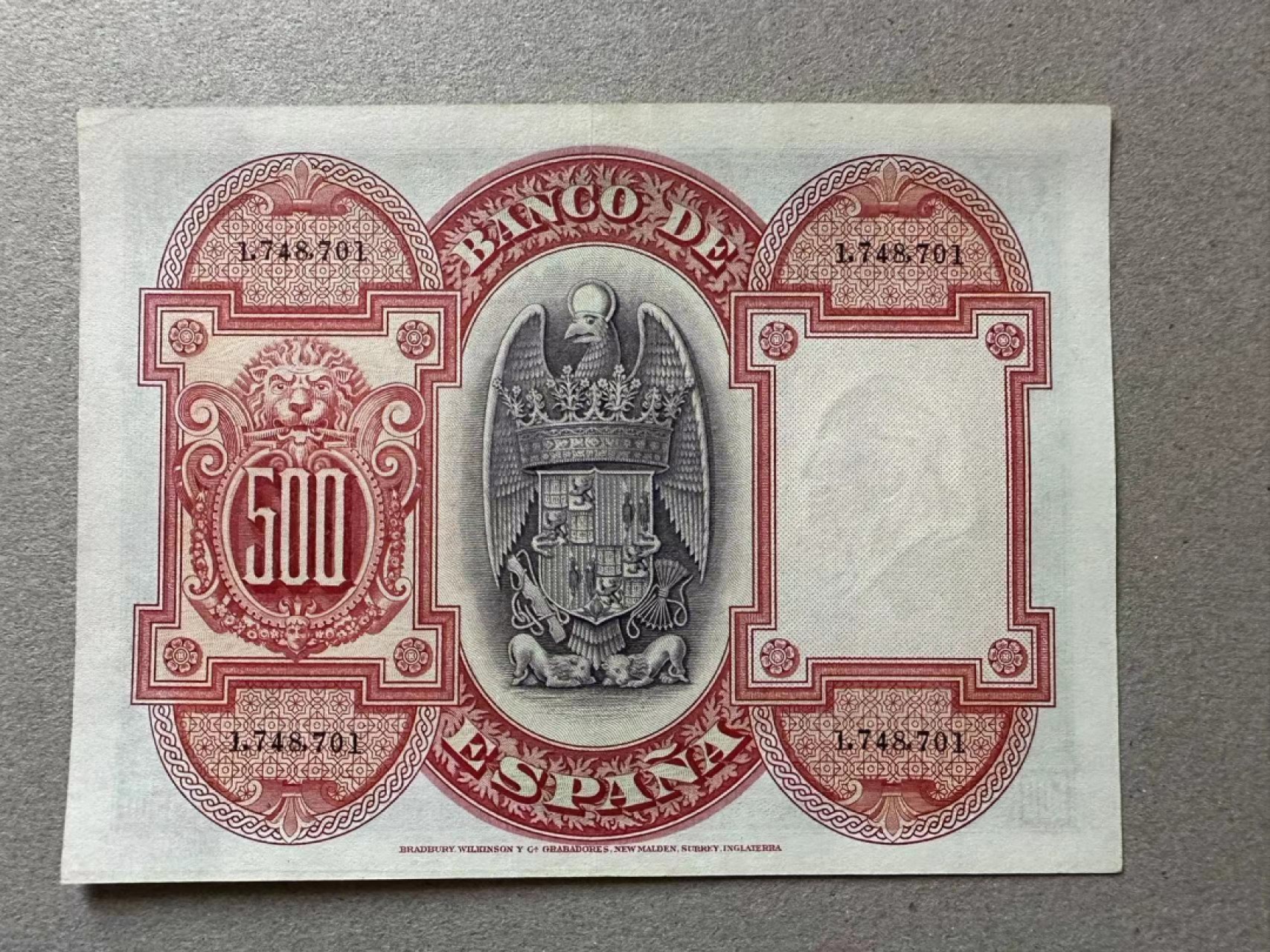 【Blue Auction】✨世界纸币精拍第327期——莫总专场XXI 西班牙 1927年500比塞塔 AU品相