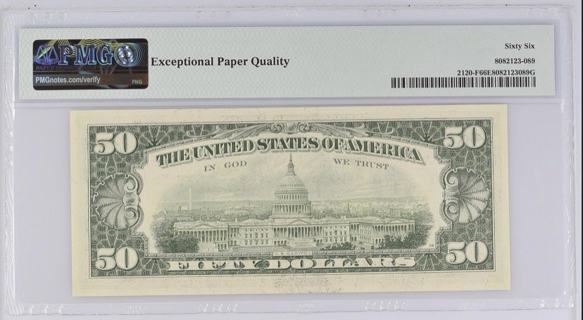 收藏联盟Quantum Auction 第261期拍卖  美国联邦储备券1981年50元 小头美元PMG66 稀少冠军分 号码无4