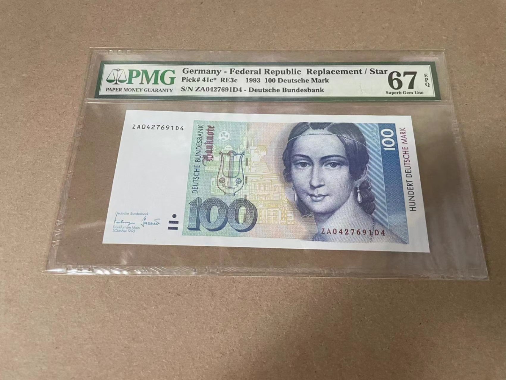【Blue Auction】✨世界纸币精拍第327期——莫总专场XXI 【补号】德国 1993年100马克 PMG67EPQ 克拉拉