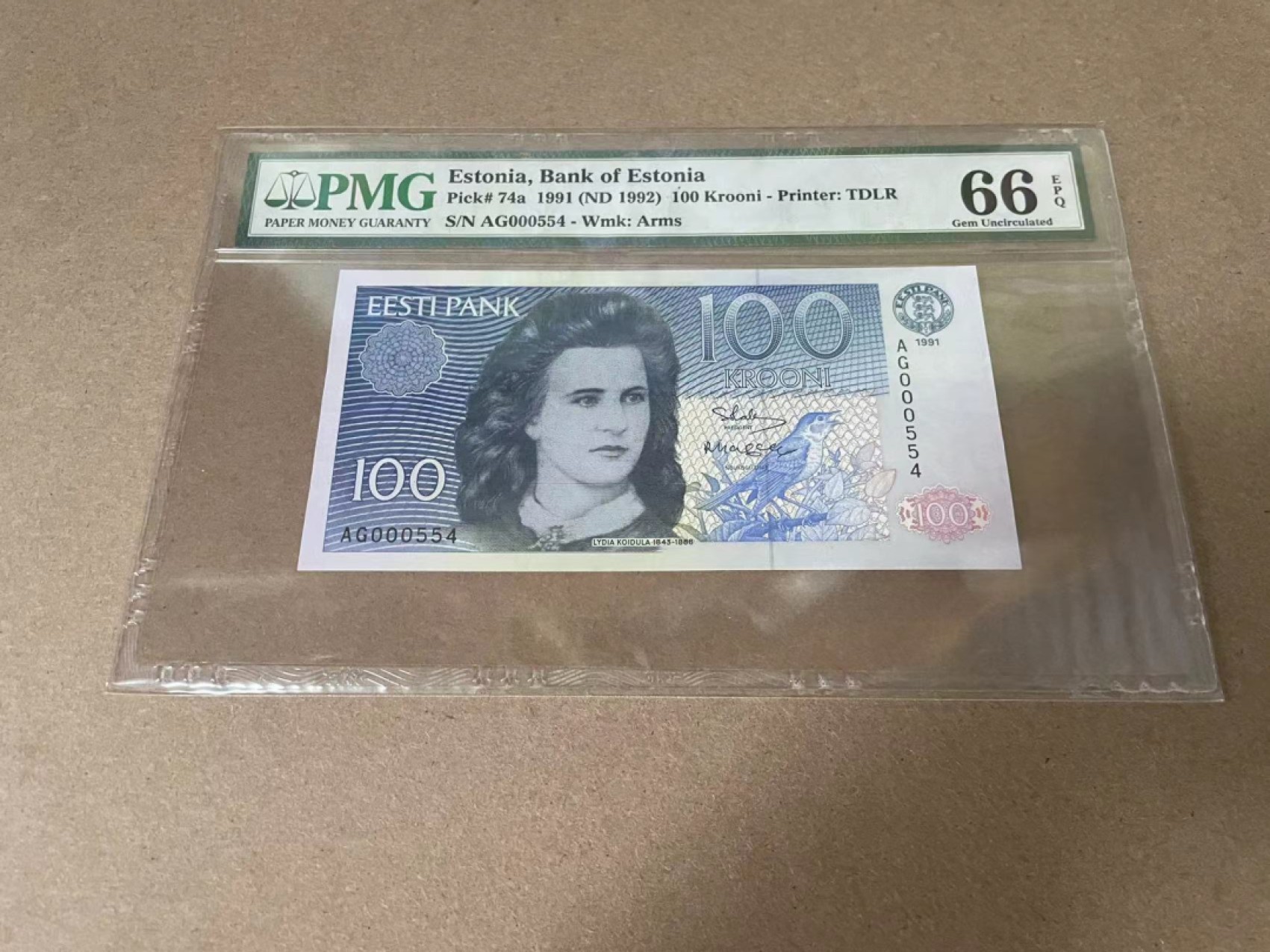 【Blue Auction】✨世界纸币精拍第327期——莫总专场XXI 【554小号 初版】爱沙尼亚 1991年100克朗 PMG66EPQ 