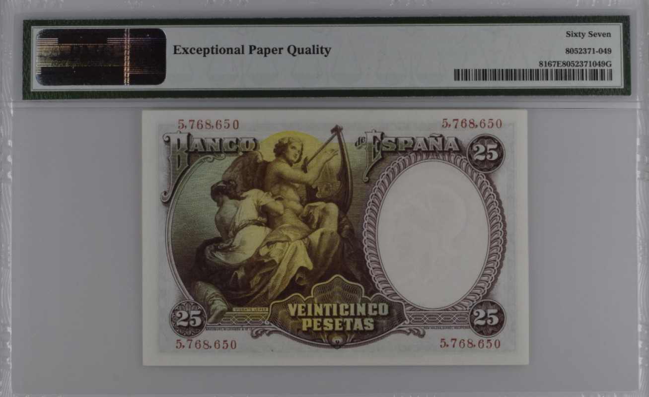 【Blue Auction】✨世界纸币精拍第327期——莫总专场XXI 西班牙 1931年25比塞塔 PMG67EPQ 高分小天使
