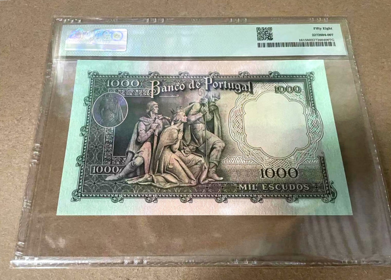 【Blue Auction】✨世界纸币精拍第327期——莫总专场XXI 【888 662 靓号无47】 葡萄牙 1956年初版1000比塞塔 Filipa女王 PMG58  BWC出品 非常漂亮