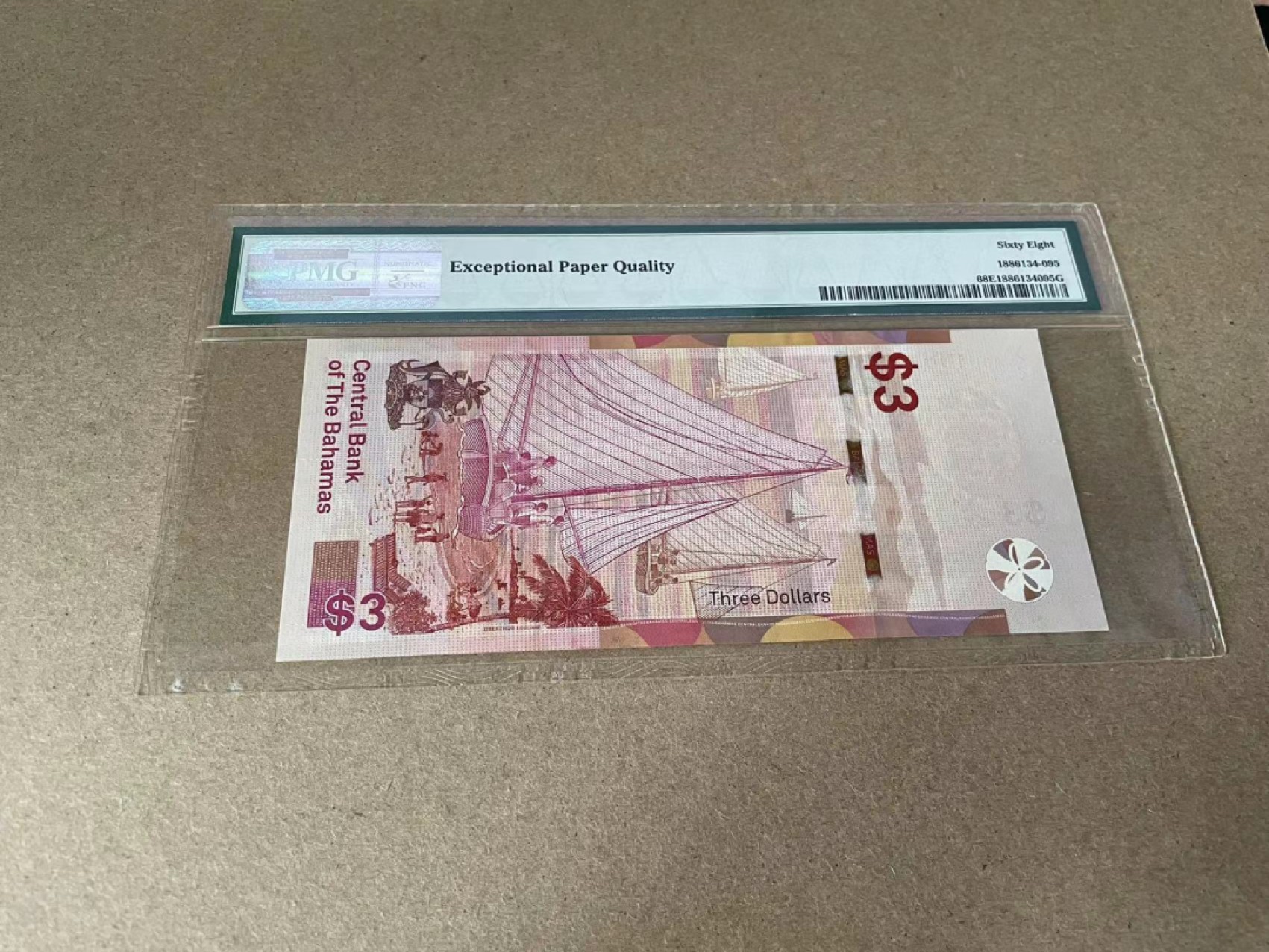 【Blue Auction】✨世界纸币精拍第327期——莫总专场XXI 【A冠千位小号】巴哈马 2019年3元 PMG68EPQ 高分 女王