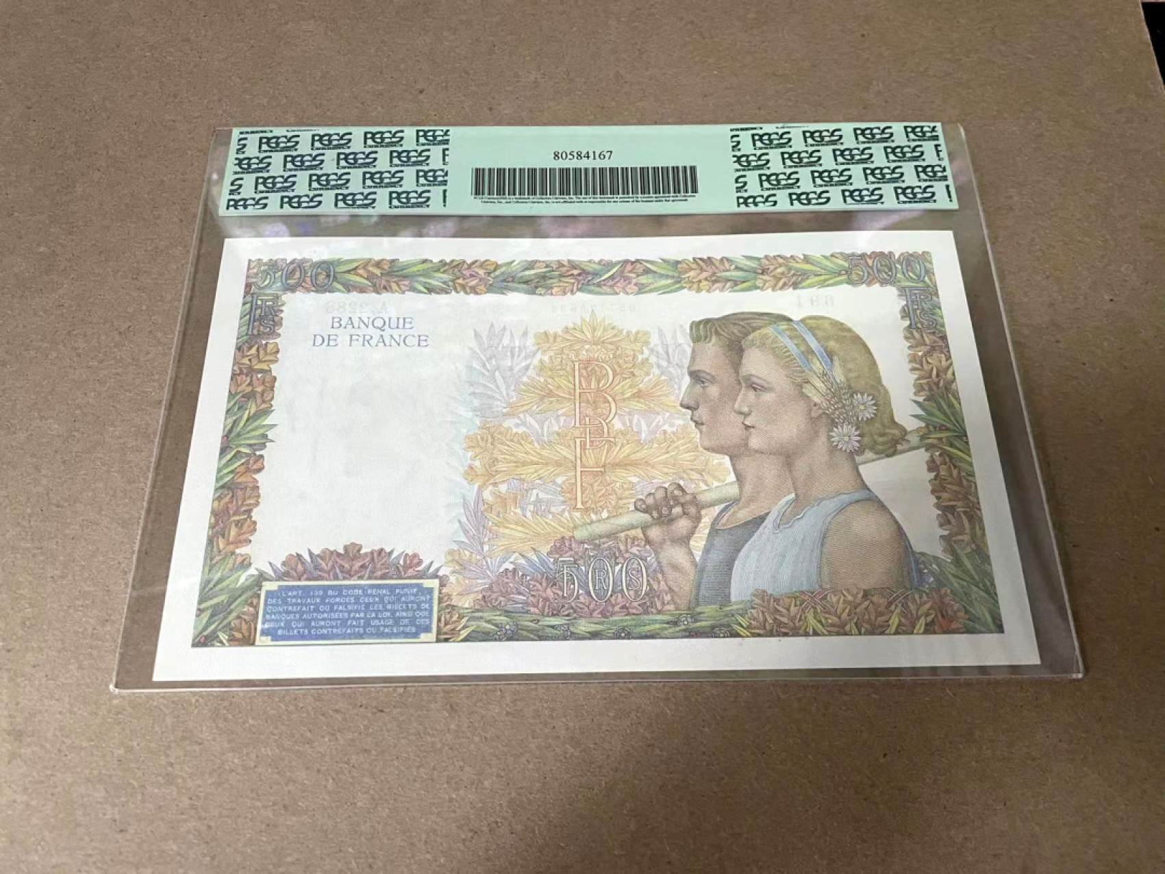 【Blue Auction】✨世界纸币精拍第327期——莫总专场XXI 【冠军分 倒置号】法国 1941年500法郎 大票幅 PCGS绿标68EPQ 超高分罕见